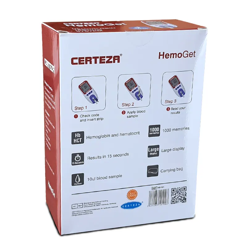 Portable Handheld HB Meter Certeza HemoGet HB-101 cover box