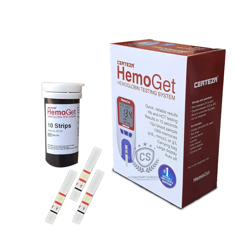 Portable Handheld HB Meter Certeza HemoGet HB-101 with 10 strips