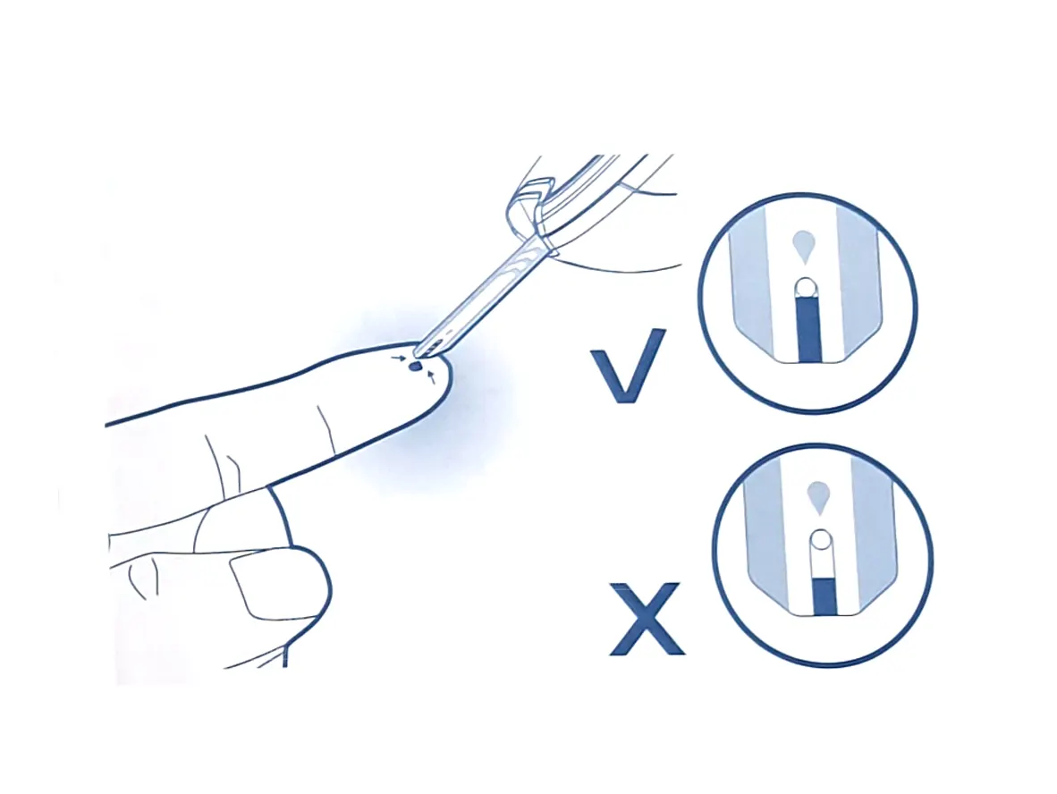 ATOM AT-600 Glucometer How to use - step 5 - apply the blood sample