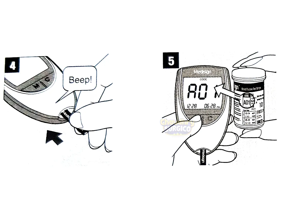 Glucometer Medisign MM800 Step2 Insert The Test Strips Into Medisign Glucometer