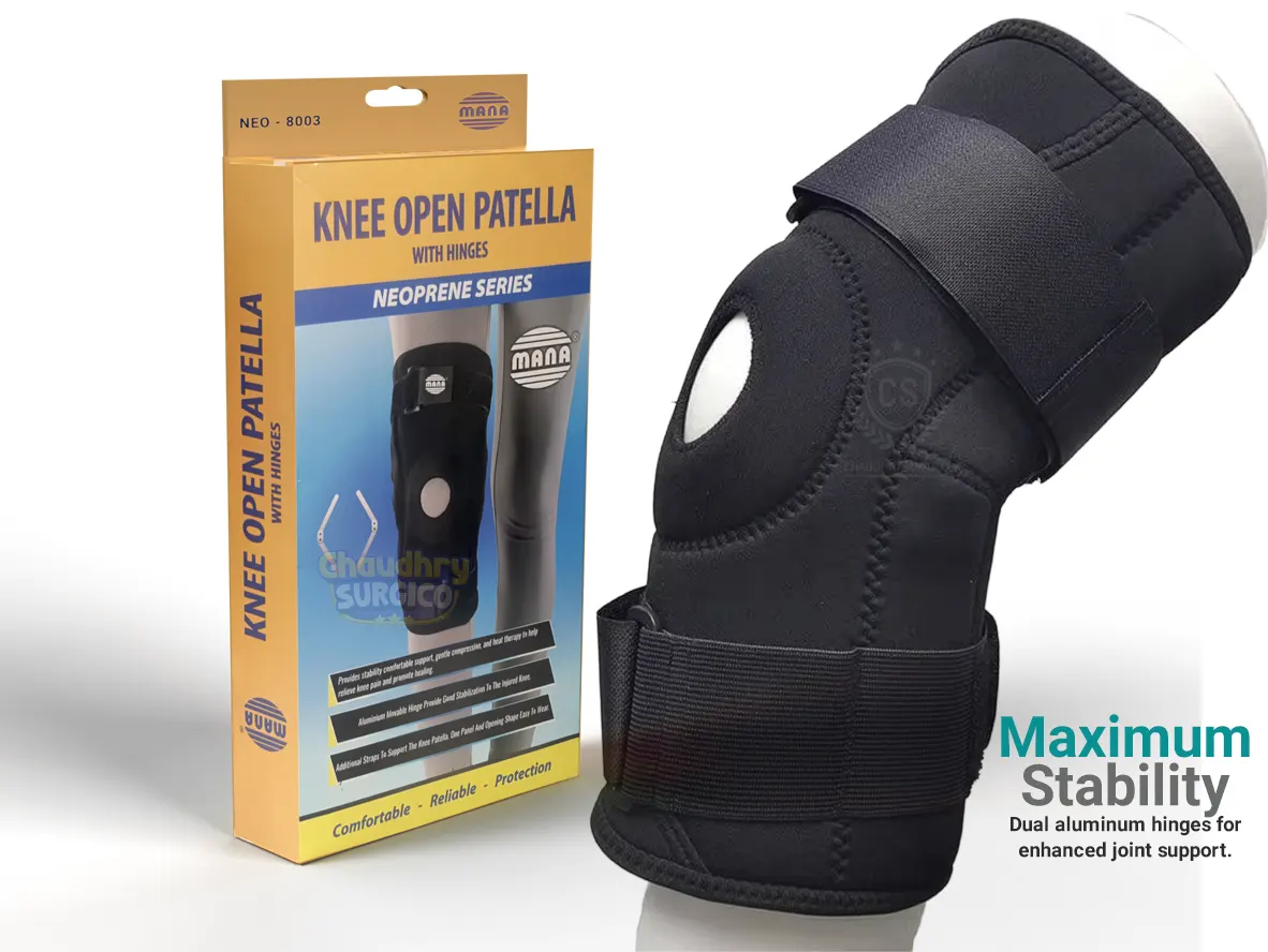 Knee Open Patella with hinges NEOPRENE SERIES MANA with dual aluminum hinges